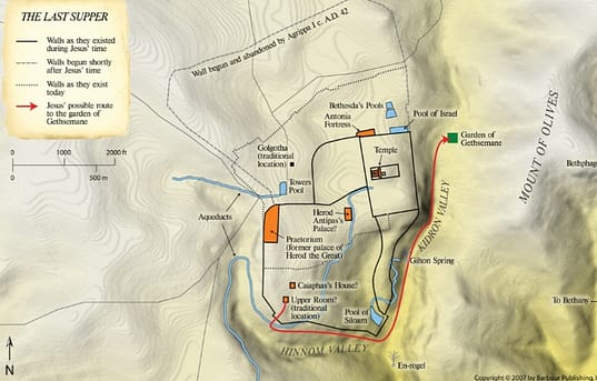 Map of Jerusalem and the Garden of Gethsemane